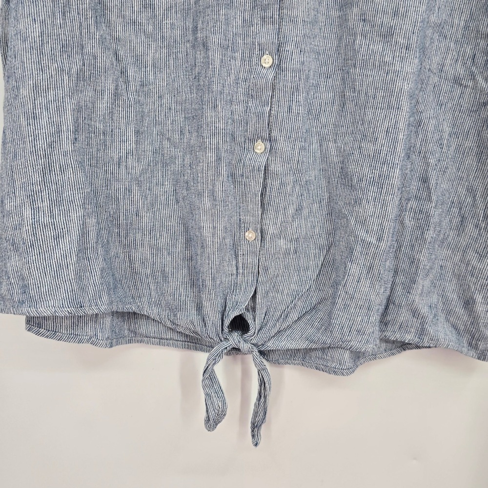 Weatherproof Vintage Womens Blue White Striped Washable Linen Tie Front Shirt - Picture 6 of 9